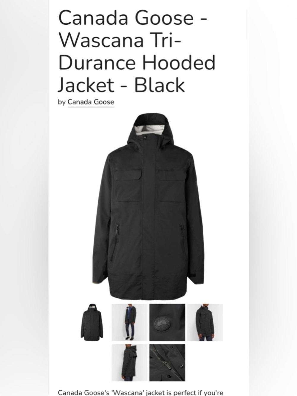 Canada Goose Black Hooded Raincoat Jacket Wascana jacket
